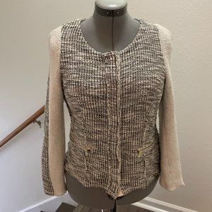 Anthropologie Cartonnier Glimmer Tweed Snap Front Sweater Jacket Sz M